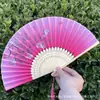 Leque Dobrável Estilo Antigo Transfronteiriço para o Verão, Estilo Chinês, Hanfu, Cheongsam, Leque Pequeno Dobrável de Bambu Portátil para Mulheres