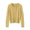 Cárdigan de punto 100% cachemira pura estilo coreano, moderno, simple y versátil para mujer, cómodo y versátil, de un solo botón, con cuello redondo