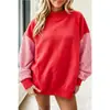 Sudadera de Forro Polar con Bloques de Color y Cuadros, Cuello Medio Alto, Holgada, Patchwork, Nueva Colección Otoño/Invierno 2026, Transfronteriza, Europea y Americana, para Mujer