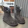 Botas Martinas de Cabeça Grande e Solado Grosso Dupla Face Femininas 2026 Nova Coleção Outono Xadrez Dobrável Botas Curtas Birkenstock Botas de Cano Curto Versáteis de Camurça