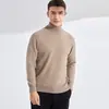 Suéter de lana para hombre con cuello alto, jersey, manga larga, cálido, color liso, casual de otoño e invierno, camiseta base de cachemira