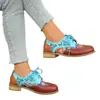 Zapatos Brogue Vintage de Estilo Étnico para Mujer con Bloques de Color, Punta Redonda, Tacón Bajo Grueso, Cierre de Cordones Frontal, Zapatos Casuales