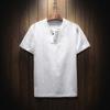Camiseta de Verano Estilo Lino Manga Corta para Hombre Casual Holgada para Hombre Estilo Chino Vintage Algodón y Lino Estilo Cuello en V Camiseta Moda Hombre