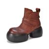 [Preço do Evento 280] Botas Curtas Femininas de Couro Genuíno de Alta Qualidade com Velcro, Botas Cano Baixo de Salto Alto e Sola Grossa