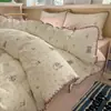 Conjunto de cama de quatro peças grau A para maternidade e infantil para dormir nu na cama, algodão puro genuíno, lençol e capa de edredom estilo Fair Isle, conjunto de três a quatro peças para dormitório