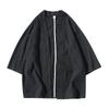 2025 Verão Nova Chegada Estilo Chinês Masculino Solto Cor Sólida Hanfu Cardigan Camisa plus size Casual Algodão e Linho Manga