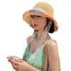 Chapéu de Palha com Aba Larga Colorido Estilo Férias Renda Borboleta Fita Chapéu de Sol Feminino para Praia Proteção Solar Chapéu de Sol Diário