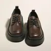 Sapatos de Couro com Solado Grosso e Salto Bloco Transfronteiriços para Mulheres, Sapatos Loafer Versáteis com Cadarço Estilo Britânico Primavera 2026, Sapatos de Bico Largo para Mulheres