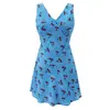 Vestido de tirantes corto de verano para mujer estilo europeo y americano, estampado azul 26506