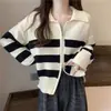 2026 Otoño/Invierno Nuevo Estilo Bloque de Color Rayas Cuello de Punto Cremallera Manga Larga Suéter Top de Punto Cárdigan Abrigo para Mujer