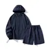 Traje Deportivo Casual de Color Sólido para Exteriores Todo Fósforo Sudadera Fina con Capucha Manga Larga Pantalones Cortos Mitad Conjunto de Dos Piezas Transpirable Fresco