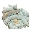 Juego de ropa de cama de gasa con volantes de estilo coreano, temática de gatitos lindos, doble capa, serie de dibujos animados, tres o cuatro piezas, amigable con la piel