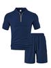 Traje deportivo informal de dos piezas con cuello redondo, manga corta y pantalones cortos de verano para hombre, estilo europeo y americano, con toalla de jacquard.