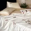 Juego de colcha de verano de alta gama 60S Lenzing Tencel de cuatro piezas con bordado de dibujos animados, colcha de enfriamiento de verano, colcha de aire acondicionado, colcha fina y sedosa para dormir sin ropa