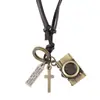 Joyería de Moda de Venta Caliente Transfronteriza, Collar de Cuero Ajustable con Cordón Personalizado para Hombres y Mujeres, Colgante de Cámara de Aleación, Cadena Larga para el Cuello