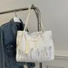 Bolsa de Ombro Casual Moda Estilo Mori 2024 Nova Bolsa de Lona Estilo Nacional Cor Listrada Bolsa Tote de Grande Capacidade para o Dia a Dia
