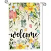Bandeira de Jardim Cruzada Nova Primavera e Verão Linho Dupla Face Estampa Floral Borboleta Gato Bandeira Decorativa Externa para Jardim