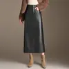 Falda auténtica de cuero genuino Haining para mujer, nueva colección primavera/otoño 2026, falda midi de piel de oveja con abertura y corte ajustado