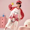Pijama Longo de Flanela para Meninas, Roupão de Dormir Pai-Filho Outono/Inverno, Alargado, Espessado e Estendido, Roupa de Casa Infantil