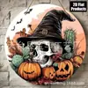 Colgante Redondo de Madera de Halloween Calabaza Fantasma Calavera Placa de Puerta Decoración Artesanía para Pared del Hogar Colgante Transfronterizo