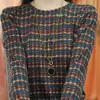 Moda Otoño Nuevo Estilo Transpirable Capa Base Estampada Chic Holgada Adelgazante Ropa Interior Camiseta de Manga Larga Cuello Redondo Top para Mujer