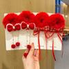 Elástico de Cabelo de Pelúcia Infantil Cabelo Vermelho Corda de Cabelo Vermelha Adorno de Ano Novo para Menina Corda de Cabelo Estilo Chinês Flor de Cabeça Cabelo para Hanfu Traje Tang