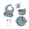 Louça de Mesa Infantil de Silicone Redonda com Ventosa Louça de Silicone Prato de Jantar de Silicone Infantil Prato com Compartimentos para Alimentação de Bebê