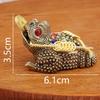 Sapo dorado de tres patas de latón hueco para sala de estar, estudio, adornos de diamantes vintage, adornos de sapo dorado con mordisco, artesanías de metal