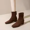 Botines retro de cuero genuino estilo coreano con punta cuadrada que aumentan la altura para mujer, modelo 2026, otoño e invierno, forrados de felpa, de ajuste ceñido para mujeres petite