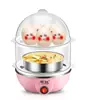 Venta al por mayor de fábrica para el hogar, vaporera de huevos de doble capa, apagado automático, cocedor de huevos, mini artefacto de desayuno multifuncional de acero inoxidable