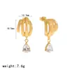 Brincos de Aço Inoxidável com Strass Personalizados Design de Nicho Brinco com Zircônia Cravejada em Garra Brincos de Pino de Titânio com Ouro 18K