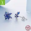 Yinziyun Original Plata de Ley S925 Juego de Joyería de Pendientes de Loto Azul Pendientes de Flor Azul Elegantes y con Estilo