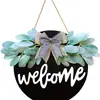 Decoraciones Navideñas Cartel Colgante de Madera para Puerta Principal Señal Redonda de Madera de Pino Bienvenida