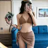 Biquíni Feminino Ins Coreano Novo Peça Dupla Moda Praia Feminina Separado Três Peças Sexy Roupa de Banho para Resort de Águas Termais