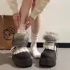 Botas de nieve para mujer petite, estilo nuevo de invierno 2026, adelgazantes, con forro de pelo, suela de plataforma gruesa, con correas, forradas de felpa y engrosadas para abrigar