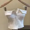 Chaleco Top Sin Mangas de Diseño Ajustado de Un Solo Botón para Mujer Solapa Tubo Sexy 2025 Botón Estilo Verano Sexy