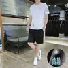 Traje Deportivo Delgado de Verano para Hombre, Pantalones Cortos Medios de Secado Rápido de Seda de Hielo Transpirable, Camiseta de Manga Corta, Paquete Casual de Dos Piezas
