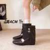 Botas Retro Francesas de Punta Cuadrada con Tacón Oculto de 4 cm, Caña Fruncida, Pierna Ancha, Suela Suave, Hebilla, Estilo Western, Novedad Otoño/Invierno 2026