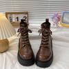 Botas Martin de Estilo Británico Petite Marrones de Suela Gruesa para Mujer 2025 Otoño Nuevas Populares con Cordones Retro Botines Cortos para Mujer