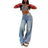 Pantalones de Pierna Ancha Largos Retro Estilo Nuevo Transfronterizos Europeos y Americanos Jeans Sueltos para Chicas Calientes de Mujer Rectos de Cintura Alta