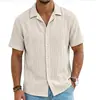 Camisa de Waffle Transpirable de Verano para Hombre Cuello Cubano Top Cardigan Casual de Manga Corta Transfronterizo Venta al por Mayor