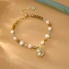 Pulseira Popular de Pérolas de Água Doce Naturais Estilo Pintura a Óleo Exquisita Elegante Pulseira Moda Temperamento Joia Novo Estilo Chinês