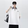 Polo falso de dos piezas con media cremallera y manga corta para hombre, marca de moda de verano, ropa americana a rayas, camiseta holgada de media manga gruesa