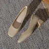 Zapatos de Tacón Alto Cuadrados de Piel Genuina Francesa para Mujer 2024 Nuevos Tacón Grueso Piel de Cordero Color Sólido Retro Zapatos de Trabajo Zapatos Profesionales de una Sola Capa