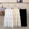 Saia em Camadas de Renda Delicada Estilo Coreano Ruoxin 26 para o Início do Outono