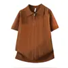 Camisa Polo Tejido de Punto Manga Corta para Hombre Cuello Camisero Media Cremallera Rayas Estilo Old Money Camiseta de Seda Helada Verano Venta al por Mayor de Fábrica Transfronteriza