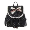 Mochila Nueva para Mujer Otoño/Invierno 2026 con Adorno de Encaje Estilo Chica Dulce Coreano Lunares Casual Retro Elegante Mochila Pequeña
