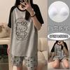 Pijamas para Mujer Verano Manga Corta Shorts Verano Niñas Dibujos Animados Lindo Traje Suelto Casual Talla Grande Ropa de Casa para Exterior