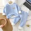 Conjunto de Roupa Íntima Térmica Infantil Meninos e Meninas Roupas de Outono e Calças Roupa de Casa de Lã para Bebê Roupas Espessas de Outono e Inverno