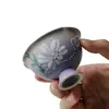 Copa de Cerámica Morada Ino Kiyosong con Patrón de Loto, Exquisito Diseño de Lirio Pintado a Mano, Taza de Té Personal